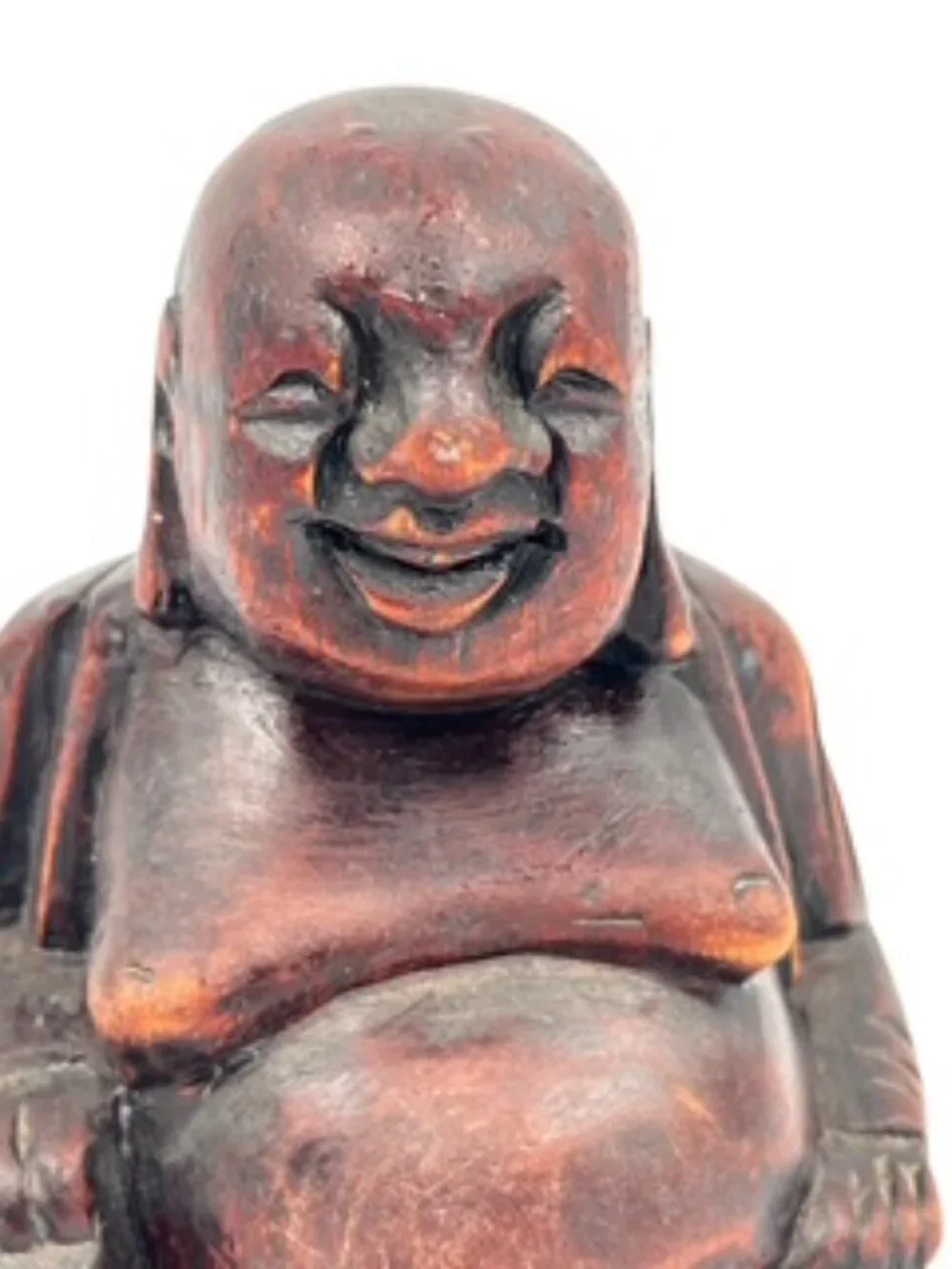 Vintage Laughing Buddha Statue Solid Wood 4” tall Hand carved